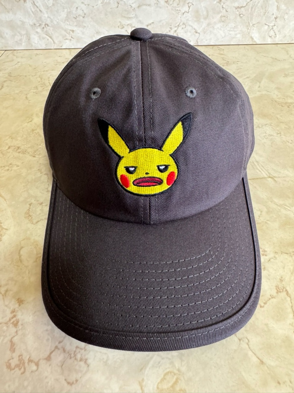 Pokemon Black Cap with Yellow Mad Pikachu Face Embroidered Patch